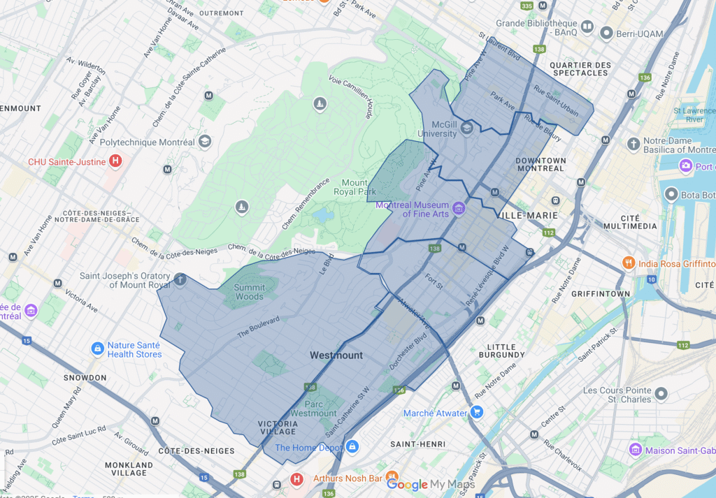 EBM SERVICE MAP A map of our territory, drawing a perimeter line across the postal codes mentioned above.